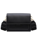 Elegante bolso bandolera de cuero negro con costuras blancas y herrajes dorados - Negro