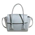 Hellblaugraue Lederhandtasche mit Griff und abnehmbarem Gurt in minimalistischem Design - Blau