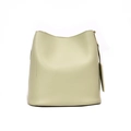 Minimalist bean green leather bucket bag with top wavy design and side charm - Green