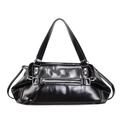 Glänzende schwarze Shopper-Tasche aus Lackleder mit silbernem Reißverschluss - Schwarz