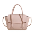Light pink textured leather handbag with top handles and adjustable shoulder strap - Pink