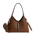 Bolso hobo tipo cubo en cuero marrón con cierre de pistón plateado y estuche pequeño - Marrón