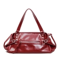 Vintage rote Tote-Bag in Lackoptik mit silbernem Reißverschluss und Boston-Form - Burgunderrot