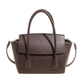 Minimalist dark brown leather handbag with cylindrical handle and crossbody strap - Brown