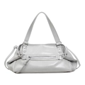 Light gray faux leather shoulder bag with front zipper detail and silver metal hardware - Blue