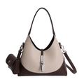 Bolso hobo en beige y marrón oscuro con hebilla plateada y mini monedero colgante a juego - Beige Café