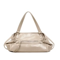 Vintage style beige leather tote bag with front zipper and decorative fringe - Khaki