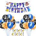 Space theme birthday decoration set with astronaut balloons and happy birthday banner - Set 12: Banner with Cake Toppers and Orange Polka Dot Balloon Combo