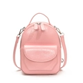 Mini mochila rosa de cuero sintético brillante con cremalleras plateadas para mujer - Rosa