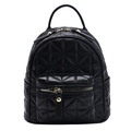 Mini zaino trapuntato nero alla moda con cerniere dorate e motivo a rombi chic - Nero
