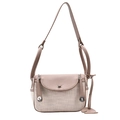 Beige gewebte Canvas-Pillow-Bag mit taupefarbenem Lederbesatz und silbernem Drehverschluss - Khaki