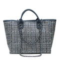 Sac seau en tweed bleu avec bandoulières en chaîne argentée et poignées en cuir synthétique - Bleu