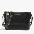 Bolso cubo negro con textura de cocodrilo y cadena dorada, estilo de moda para 2025 - Negro
