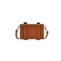 Brown quilted box bag with vintage trunk style and thin shoulder strap for women - Orange