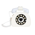 Retro telephone handset crossbody bag in white finish with vintage dial detail - White