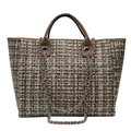 Sac fourre-tout en tweed marron à carreaux avec poignées cuir et chaîne métal - Marron