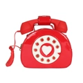 Creative red vintage telephone handbag with heart dial and glossy patent finish - Red