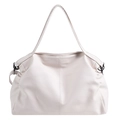 Grand sac fourre-tout beige en similicuir souple avec texture grainée et bandoulière - Blanc