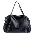 Grand sac cabas noir pour femme en cuir PU souple à texture grainée avec fines lanières - Noir