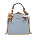Light blue square handbag with gold metal trim and silk scarf wrapped handle - Blue