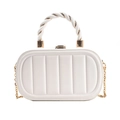 White quilted crossbody bag with golden chain strap and spiral leather handle - White