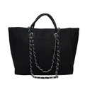 Borsa a secchiello in tessuto nero con manici in similpelle e tracolle a catena argento - Nero