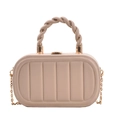 Detail of beige box bag with vertical quilted texture and gold braided metal handle - Khaki