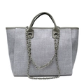 Sac fourre-tout gris clair tissé avec poignées en cuir et bandoulière chaîne métal - Grand Sac Gris