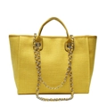 Borsa tote gialla in tessuto con elegante catena argentata e manici in pelle - Giallo