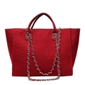 Borsa a secchiello rossa capiente con trama intrecciata e tracolla a catena argento - Rosso