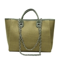 Olive green woven tote bag with chain strap and dual handles in a modern style - Green