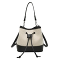 Sac seau en toile tendance avec coutures en cuir noir et fermeture à cordon - Noir