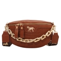 Brown crocodile pattern crossbody bag with gold unicorn hardware and chunky chain detail - Brown