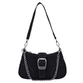 Zwarte crossbodytas met denimtextuur met zilveren ketting en witte stiksels - Zwart