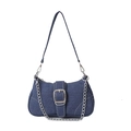 Vintage blue denim shoulder bag with silver buckle and metallic chain strap detail - Light Blue