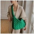Emerald green quilted puffer tote bag with diamond stitching and large capacity style - Green