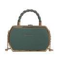 Dark green geometric leather handbag with gold frame and chain strap in variant view - Green