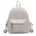 Mini zaino beige in tela con trama floreale jacquard e ciondolo a fiore in argento - Bianco