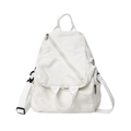 Minimalist white washed canvas backpack for students with diagonal zipper and side pockets - White