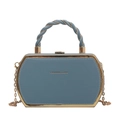 Hexagonal blue chain handbag with golden metal frame and spiral top handle - Blue