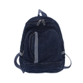 Dunkelblauer Denim Mini-Rucksack mit vertikalem Reißverschluss und grauen Stoffträgern - Dunkelblau