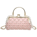 Sac à main du soir matelassé rose avec perles et monture dorée pour occasions - Rose
