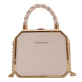Borsa a catena ottagonale bianco crema con bordo dorato e manico in corda intrecciata - Bianco