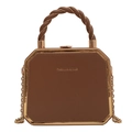 Borsa ottagonale marrone scuro con cornice in metallo dorato e logo moda - Cachi