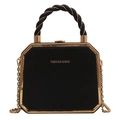 Borsa esagonale nera opaca con cornice in metallo dorato e tracolla a catena intrecciata - Nero