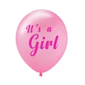 Detail of pink latex balloon with It's a Girl print for baby shower decorations - It's a Girl Pink Style