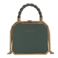 Dark green octagonal crossbody bag with gold metal frame and fashion lettering - Dark Green