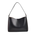 Bolso tote negro minimalista de cuero liso con herrajes de anillo de metal resistente - Negro