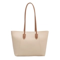 Minimalist beige and brown faux leather tote bag with large capacity and shoulder straps - Off White