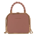 Dusty pink octagonal handbag with gold metal frame and twisted top handle - Pink